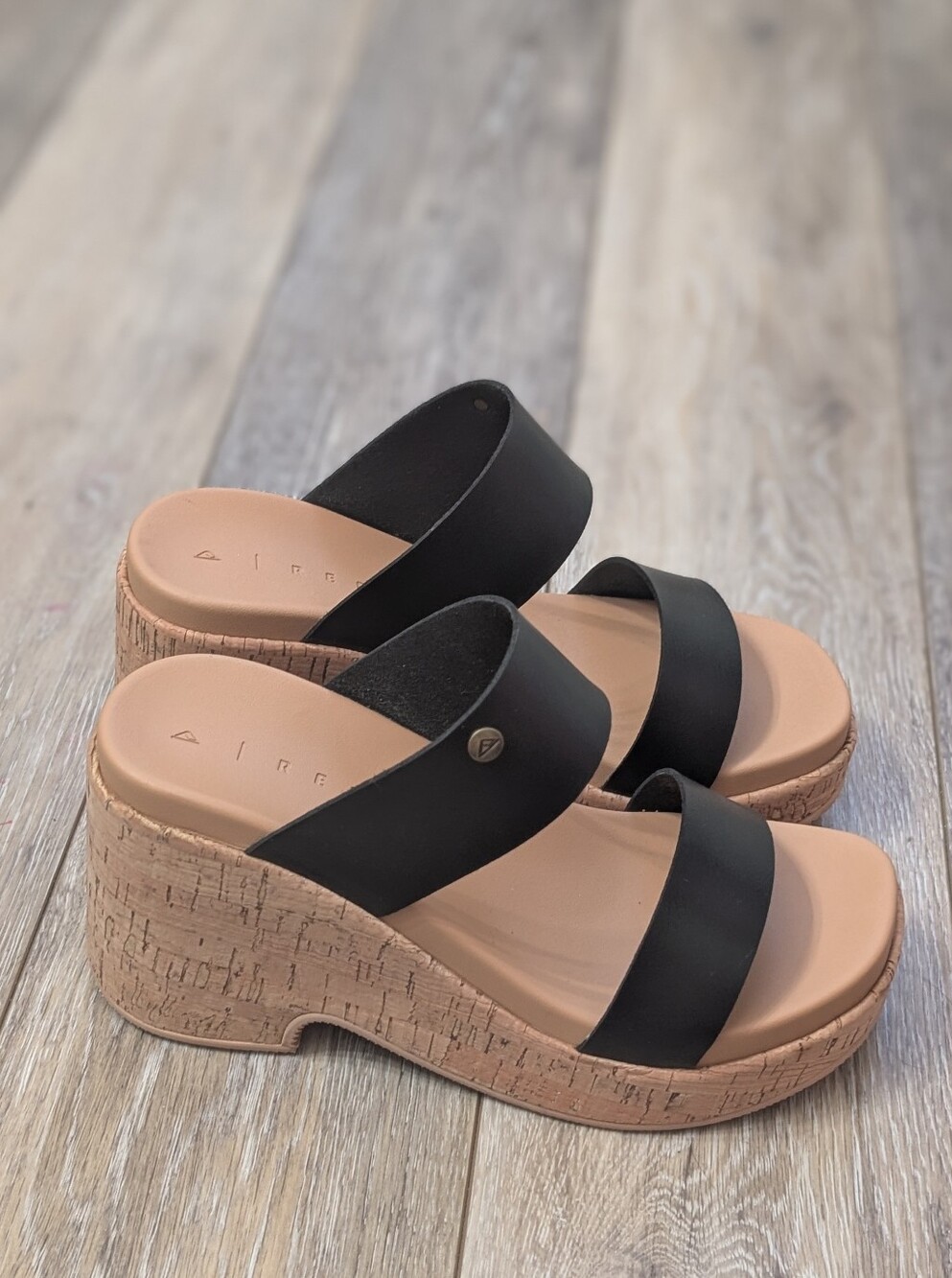 Reef Vista Black Cork Wedge Slide Sandals